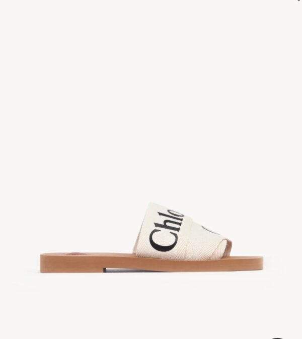 Chloé Woody Logo-Print Canvas Slides – Designer Flat Sandals for Effortless Summer Style - Image 5