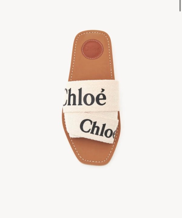 Chloé Woody Logo-Print Canvas Slides – Designer Flat Sandals for Effortless Summer Style - Image 2