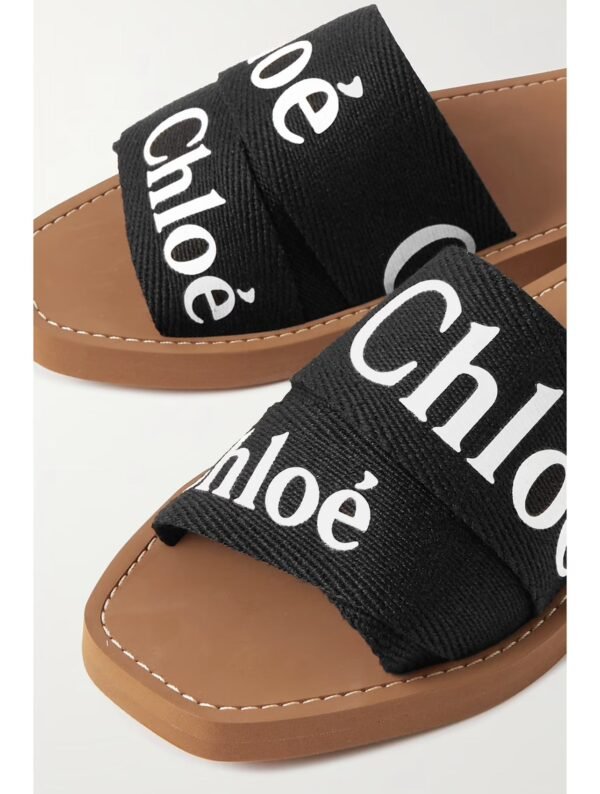 Chloé Woody Logo-Print Canvas Slides – Designer Flat Sandals for Effortless Summer Style - Image 7